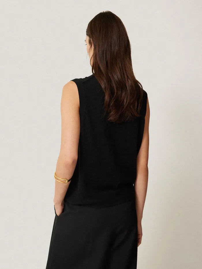 Women Merino Ruffle Waistcoat Black Jigsaw Knitwear and Cashmere