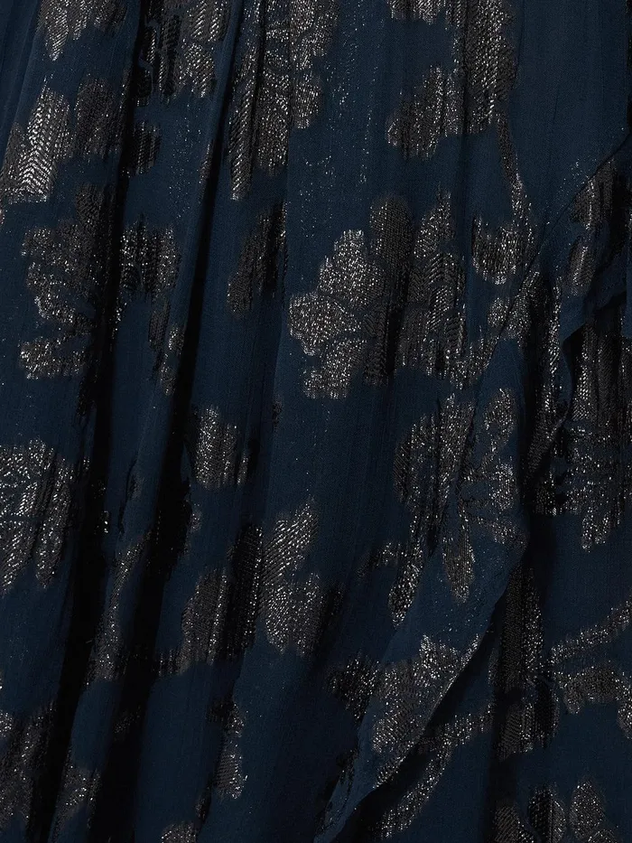 Women Metallic Jacquard Midi Dress Navy Jigsaw Dresses and Jumpsuits