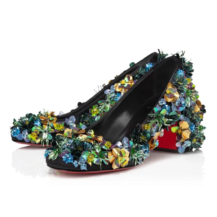Women Minny Tropica 70 Mm Pumps 8211 Embroidered Crepe Satin 8211 Black Christian Louboutin Pumps
