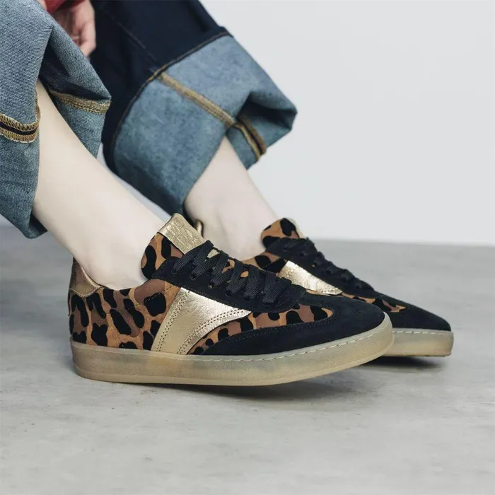Women Moda In Pelle Black Trainers Bennet Black 8211 Leopard Leather