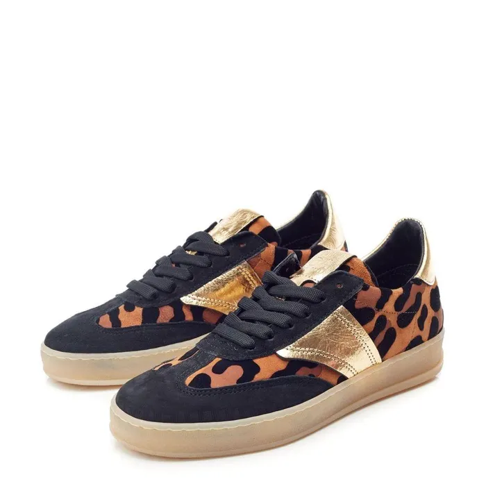 Women Moda In Pelle Black Trainers Bennet Black 8211 Leopard Leather
