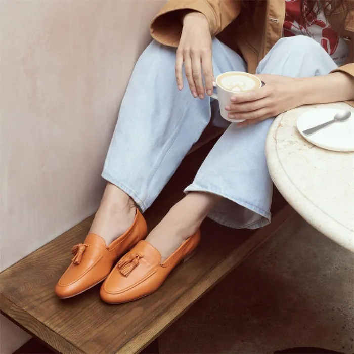 Women Moda In Pelle Brogues And Loafers Ellmia Orange Leather