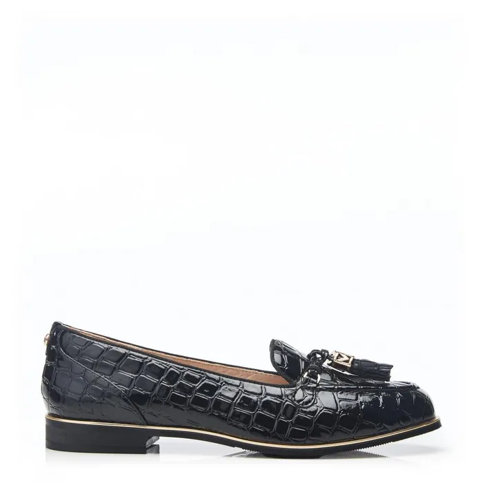 Women Moda In Pelle Brogues And Loafers Evvaa Black Patent Mocc Croc