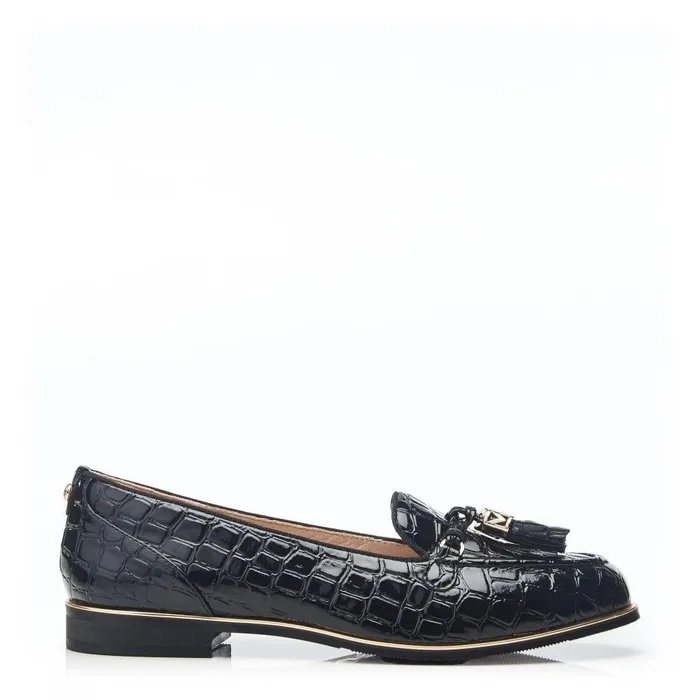 Women Moda In Pelle Brogues And Loafers Evvaa Black Patent Mocc Croc