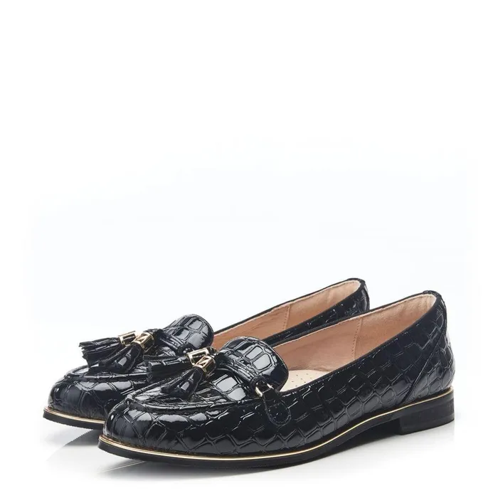 Women Moda In Pelle Brogues And Loafers Evvaa Black Patent Mocc Croc