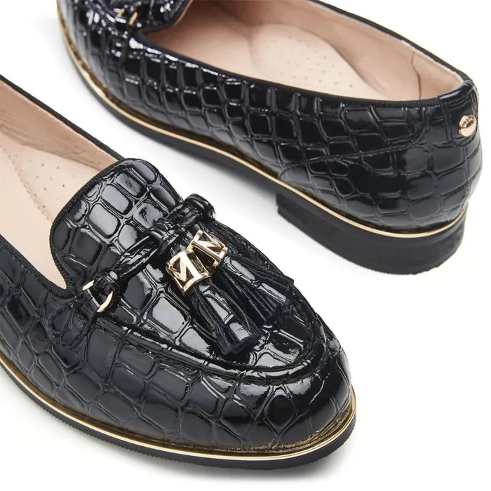 Women Moda In Pelle Brogues And Loafers Evvaa Black Patent Mocc Croc