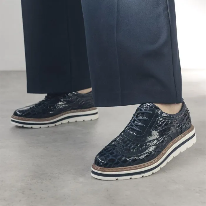 Women Moda In Pelle Brogues And Loafers Gennisiss Navy Patent Mocc Croc
