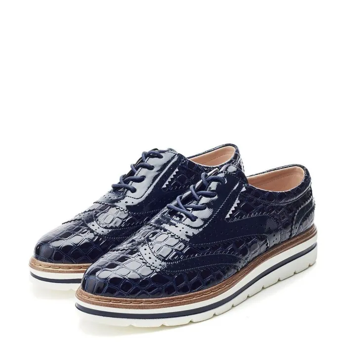 Women Moda In Pelle Brogues And Loafers Gennisiss Navy Patent Mocc Croc