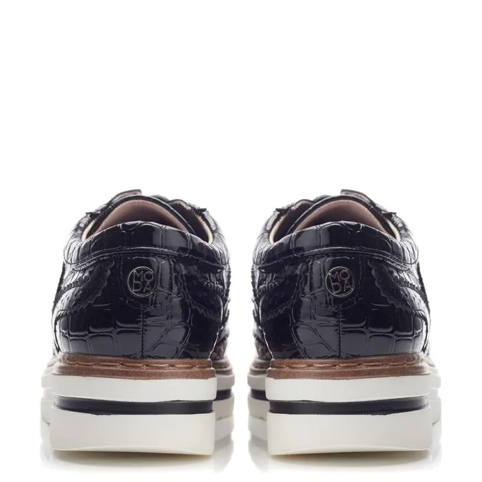 Women Moda In Pelle Brogues And Loafers Gennisiss Navy Patent Mocc Croc