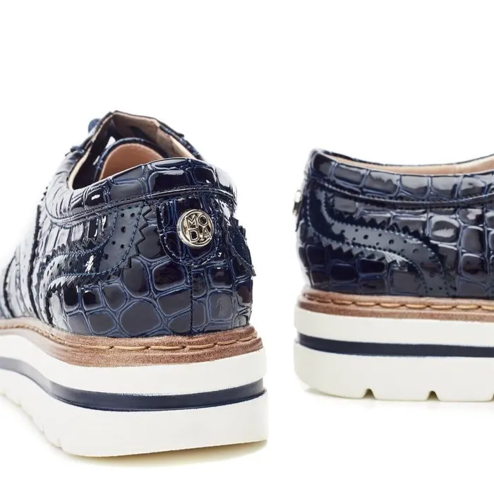 Women Moda In Pelle Brogues And Loafers Gennisiss Navy Patent Mocc Croc
