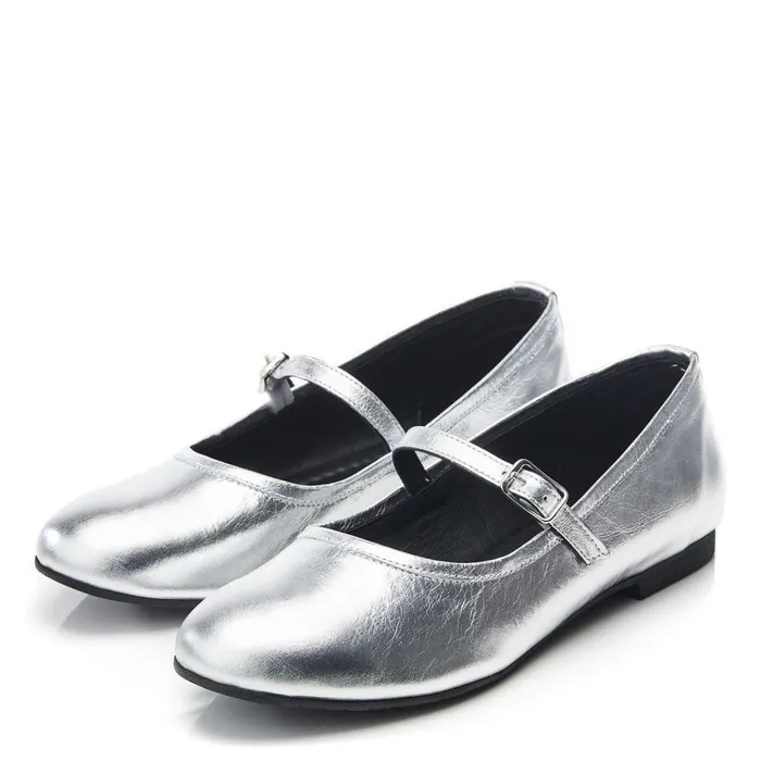 Women Moda In Pelle Casual Shoes Bsoleful BBallet Silver Leather