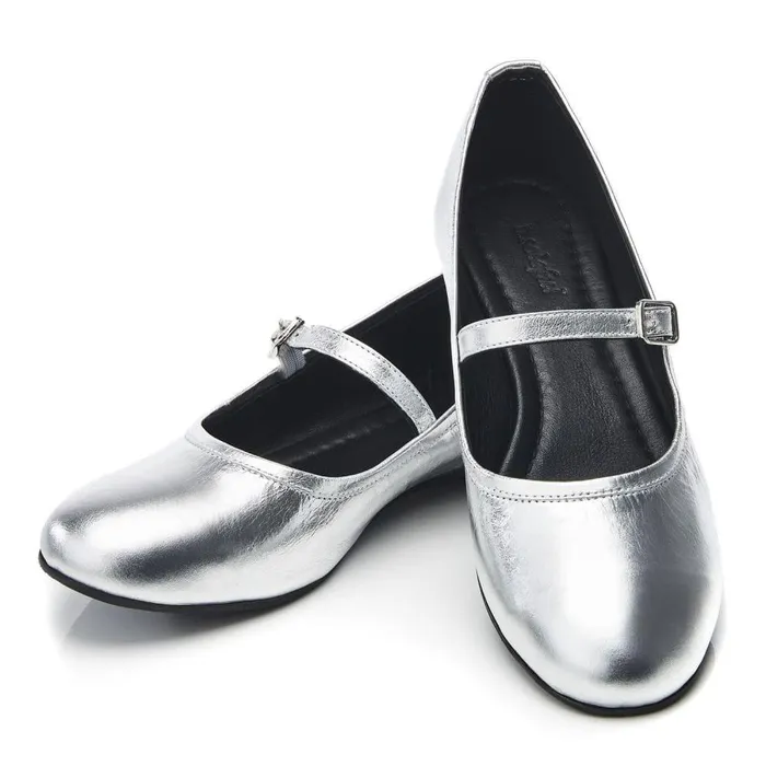 Women Moda In Pelle Casual Shoes Bsoleful BBallet Silver Leather