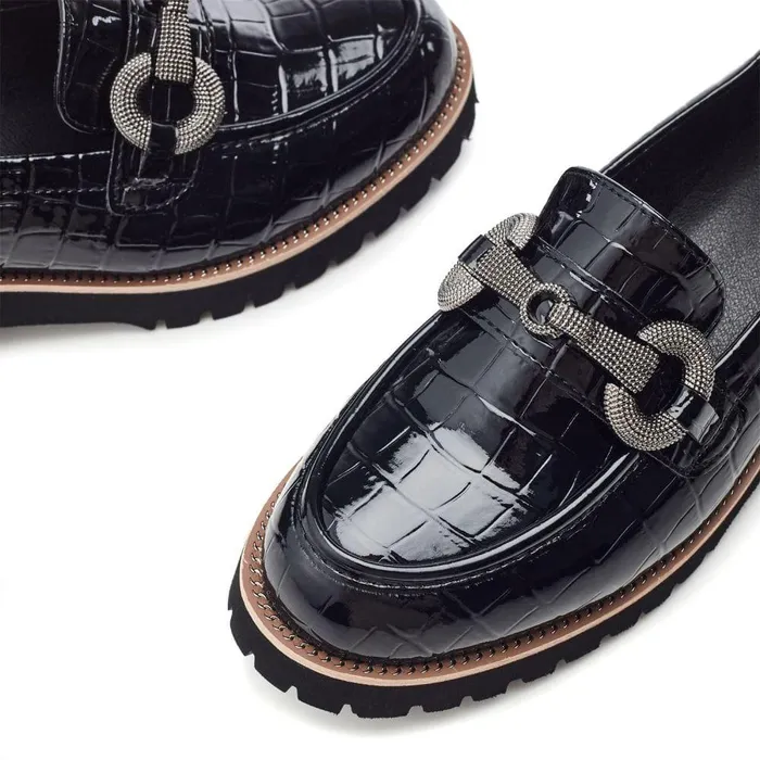 Women Moda In Pelle Casual Shoes Elizza Black Croc Porvair