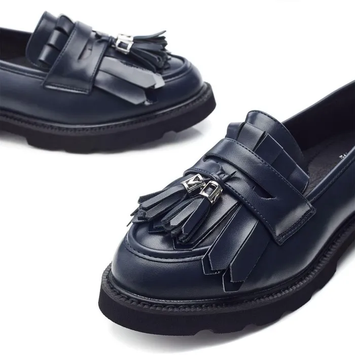 Women Moda In Pelle Casual Shoes Fleeche Navy Porvair