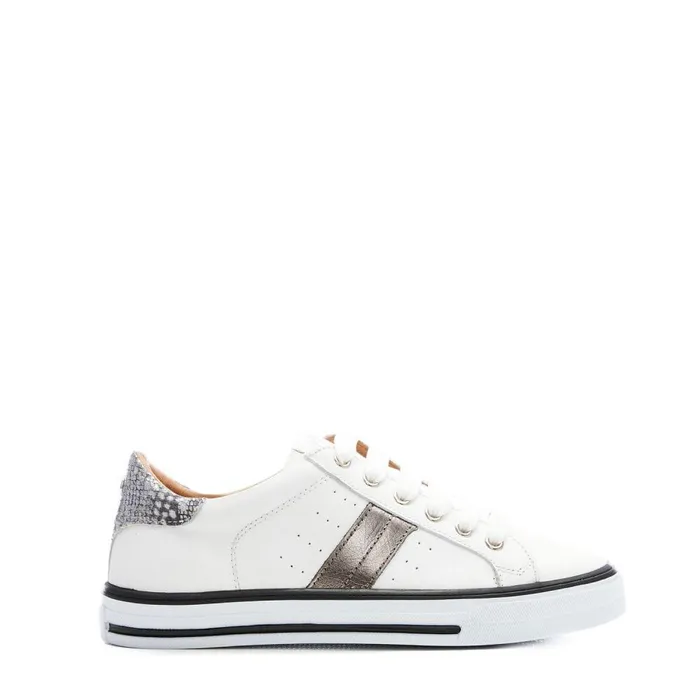 Women Moda In Pelle Casual Trainers Alberry White 8211 Pewter Leather