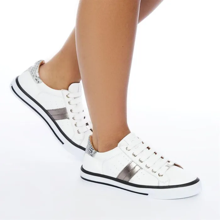 Women Moda In Pelle Casual Trainers Alberry White 8211 Pewter Leather