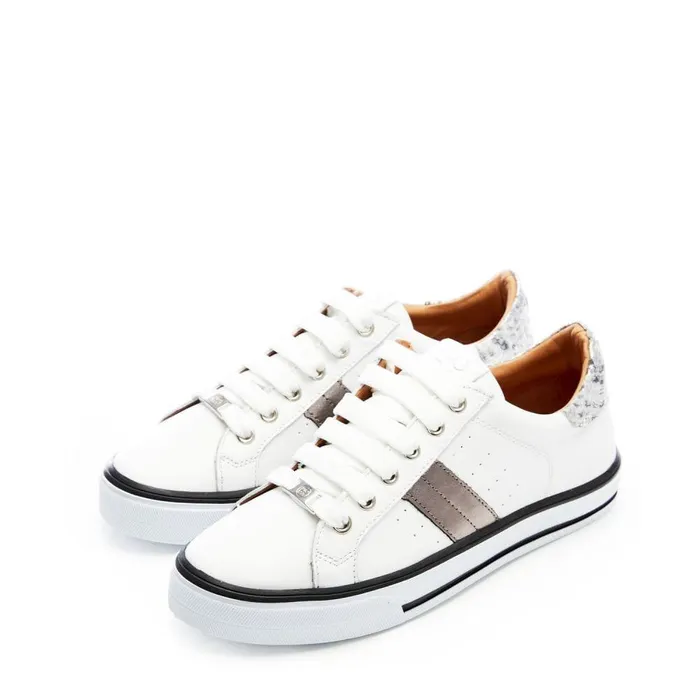 Women Moda In Pelle Casual Trainers Alberry White 8211 Pewter Leather