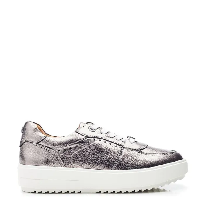 Women Moda In Pelle Casual Trainers Bastia Pewter Leather