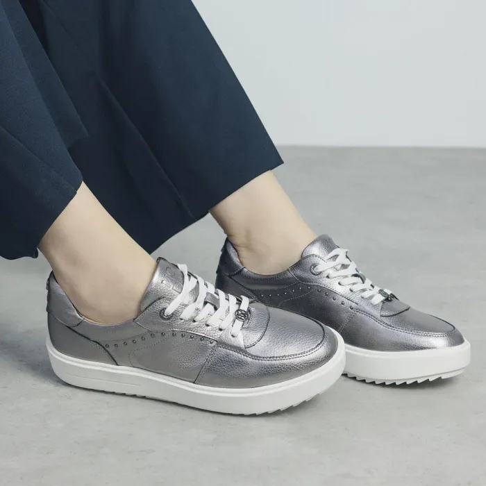 Women Moda In Pelle Casual Trainers Bastia Pewter Leather