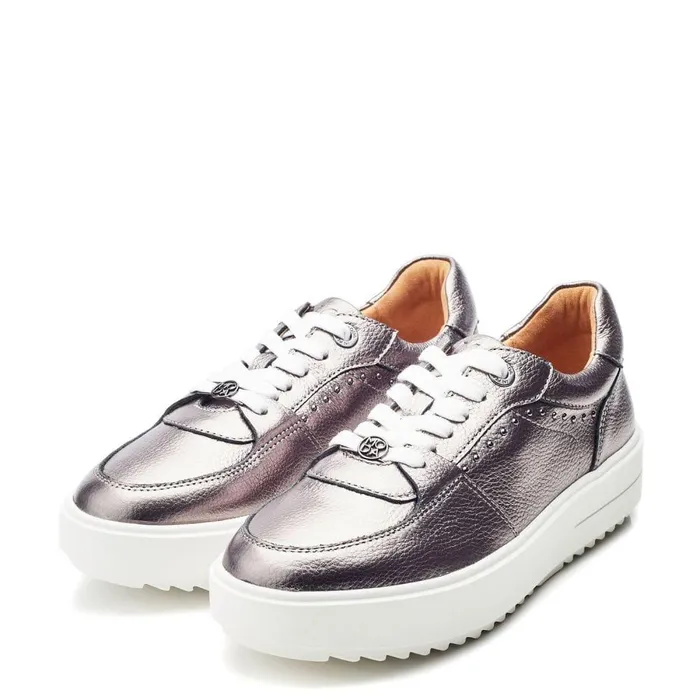 Women Moda In Pelle Casual Trainers Bastia Pewter Leather