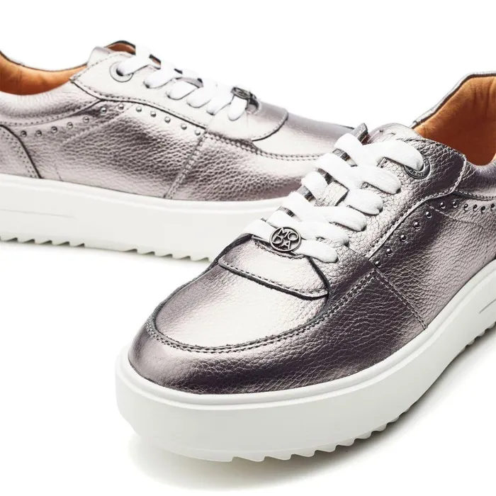 Women Moda In Pelle Casual Trainers Bastia Pewter Leather