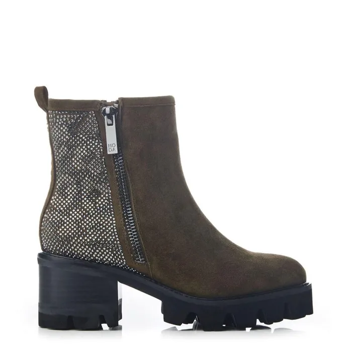 Women Moda In Pelle Chunky Boots Angeli Khaki Suede