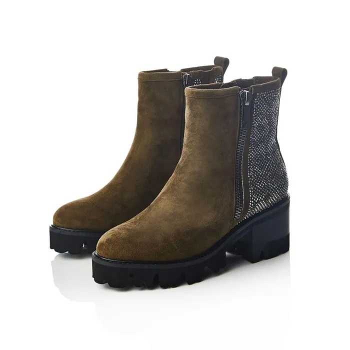 Women Moda In Pelle Chunky Boots Angeli Khaki Suede