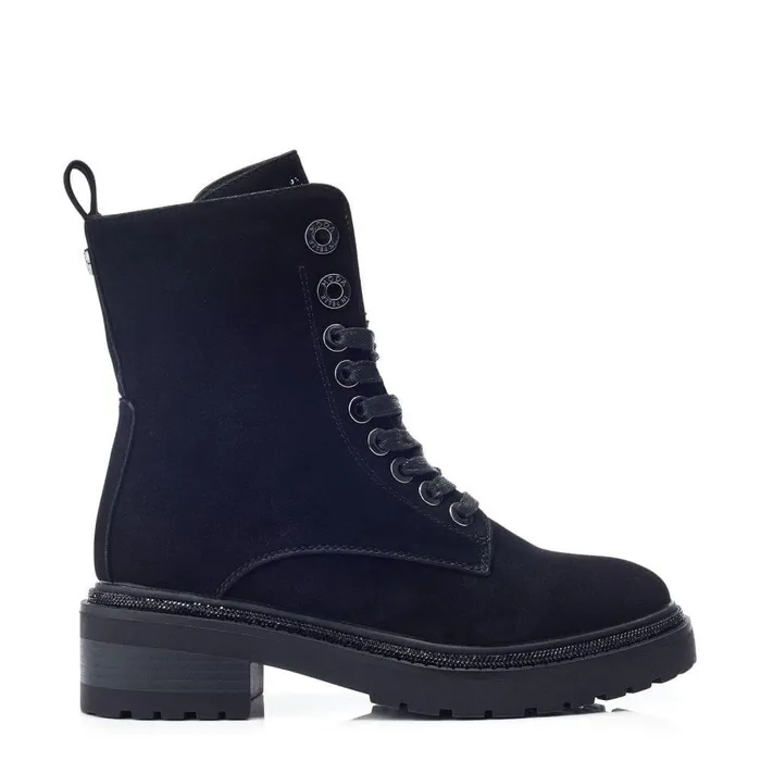 Women Moda In Pelle Chunky Boots Onzaines Black Porvair