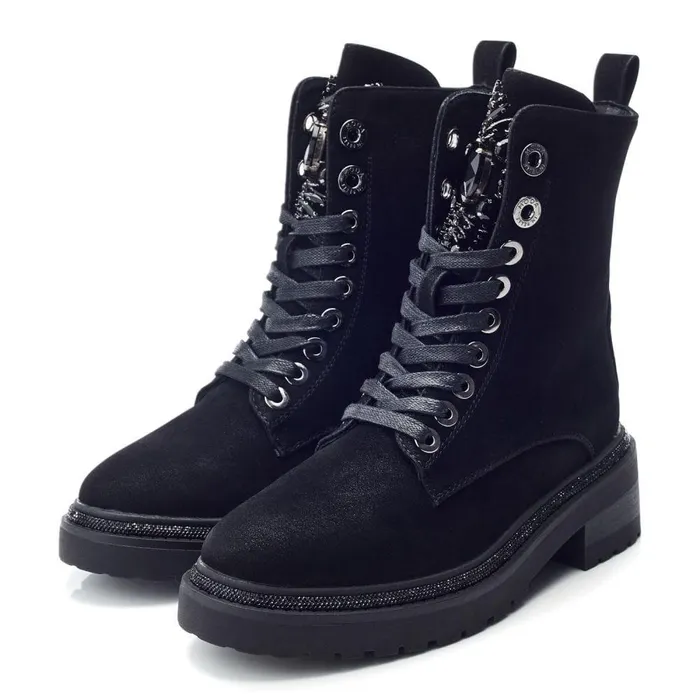 Women Moda In Pelle Chunky Boots Onzaines Black Porvair