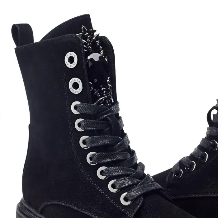Women Moda In Pelle Chunky Boots Onzaines Black Porvair