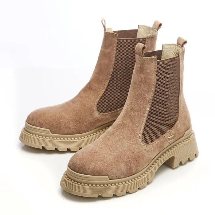 Women Moda In Pelle Chunky Boots Shoon Sh Anika Cream Suede