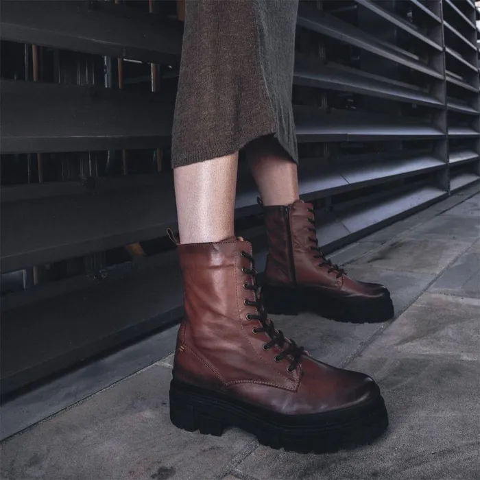 Women Moda In Pelle Chunky Boots Shoon Sh Impress Tan Leather