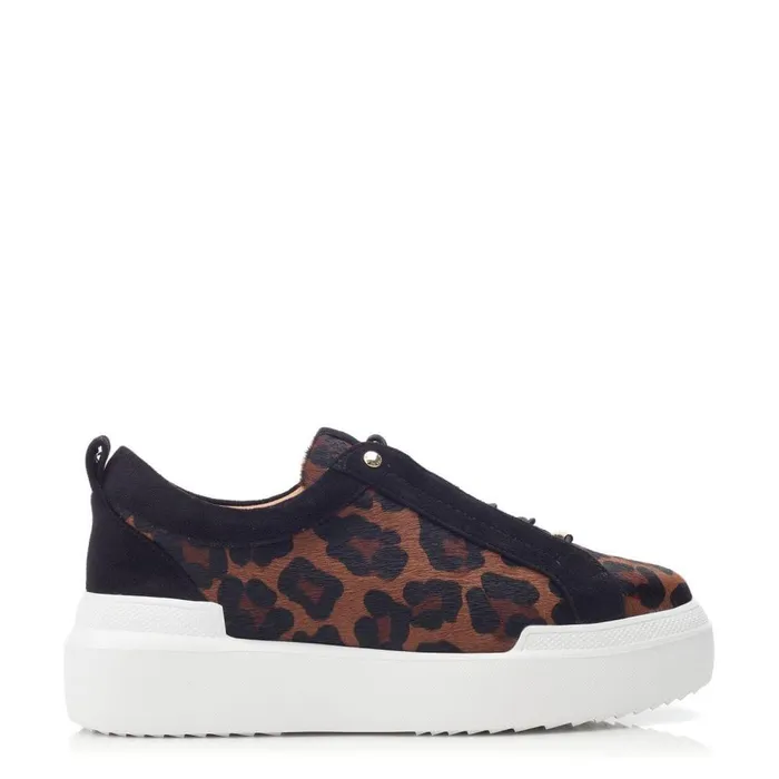 Women Moda In Pelle Chunky Trainers Bernadetta Dark Leopard Print Pony