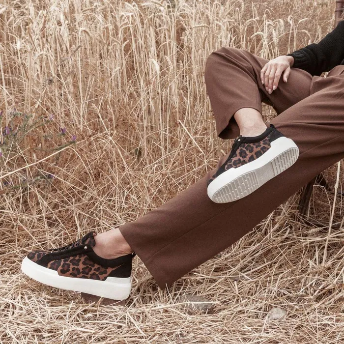 Women Moda In Pelle Chunky Trainers Bernadetta Dark Leopard Print Pony