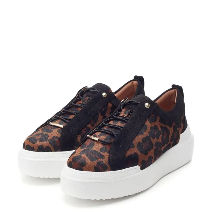 Women Moda In Pelle Chunky Trainers Bernadetta Dark Leopard Print Pony