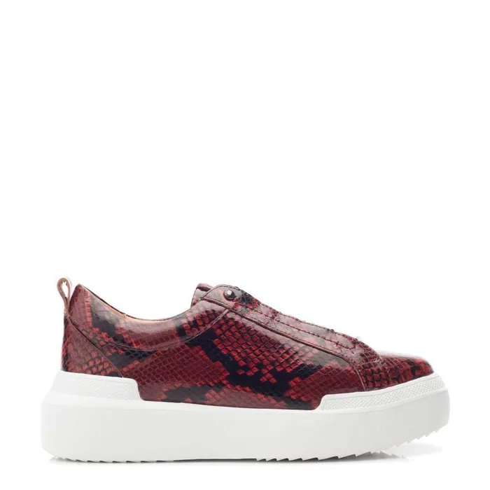 Women Moda In Pelle Chunky Trainers Bernadetta Orange Snake Print Leather