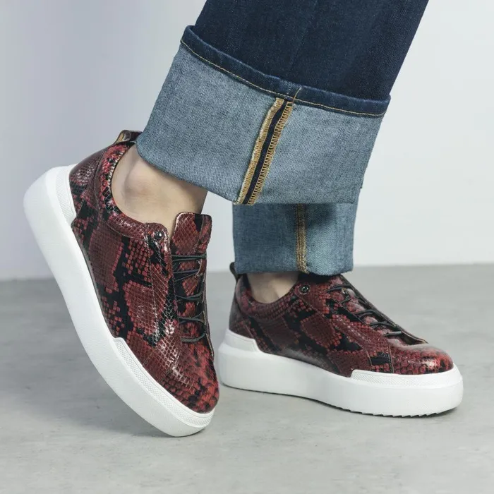 Women Moda In Pelle Chunky Trainers Bernadetta Orange Snake Print Leather