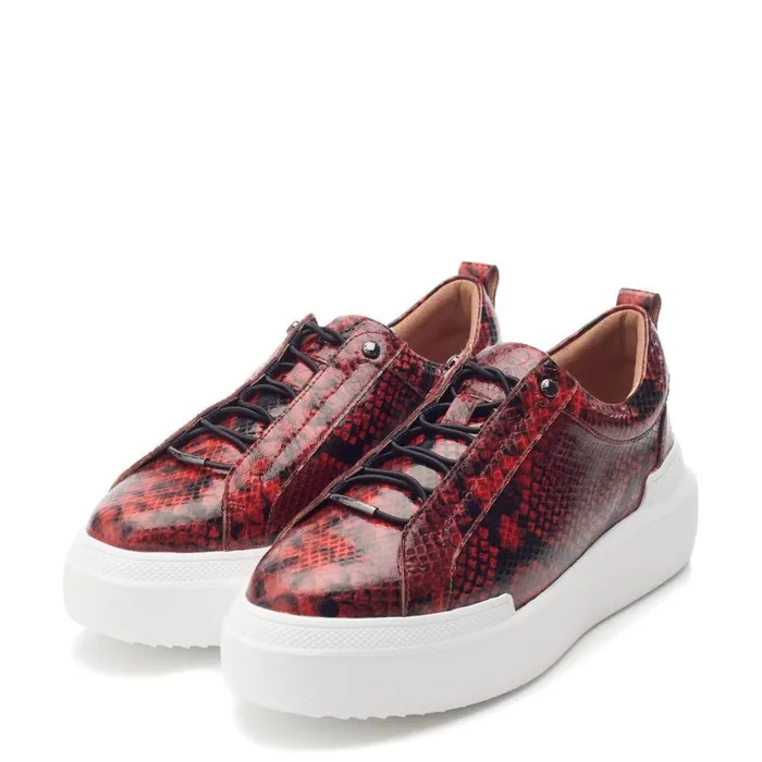 Women Moda In Pelle Chunky Trainers Bernadetta Orange Snake Print Leather
