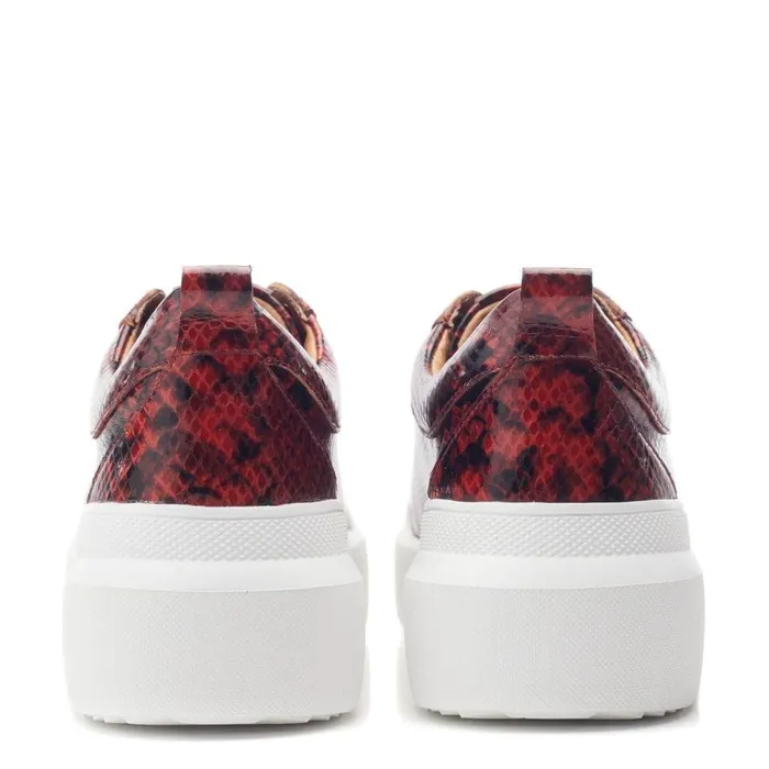 Women Moda In Pelle Chunky Trainers Bernadetta Orange Snake Print Leather