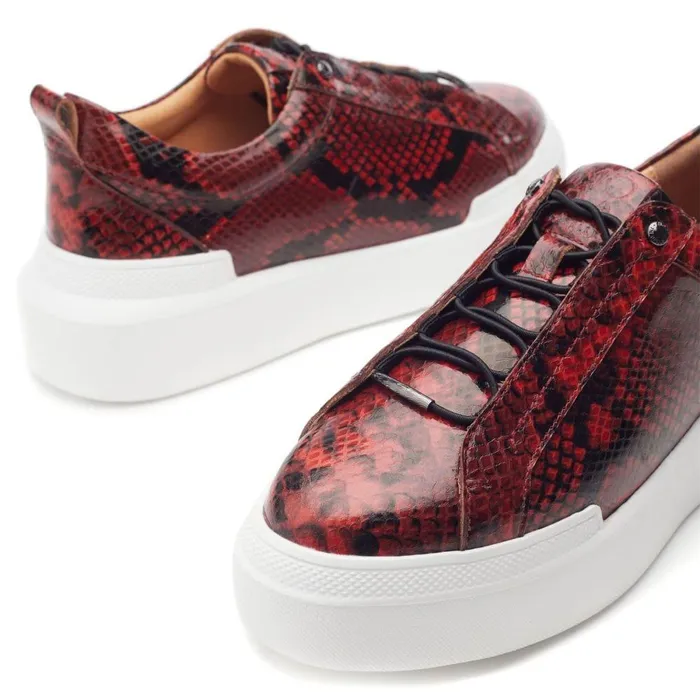 Women Moda In Pelle Chunky Trainers Bernadetta Orange Snake Print Leather