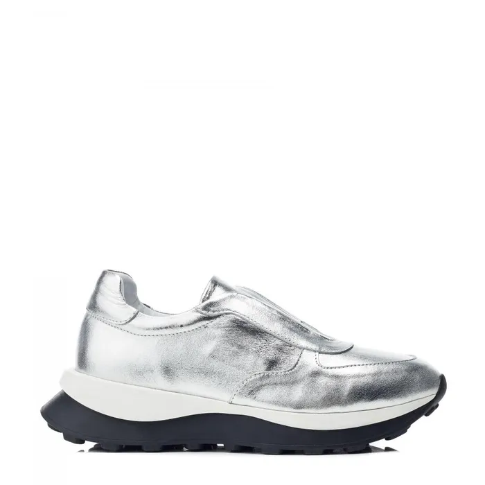 Women Moda In Pelle Chunky Trainers Bsoleful BBristol Silver Leather