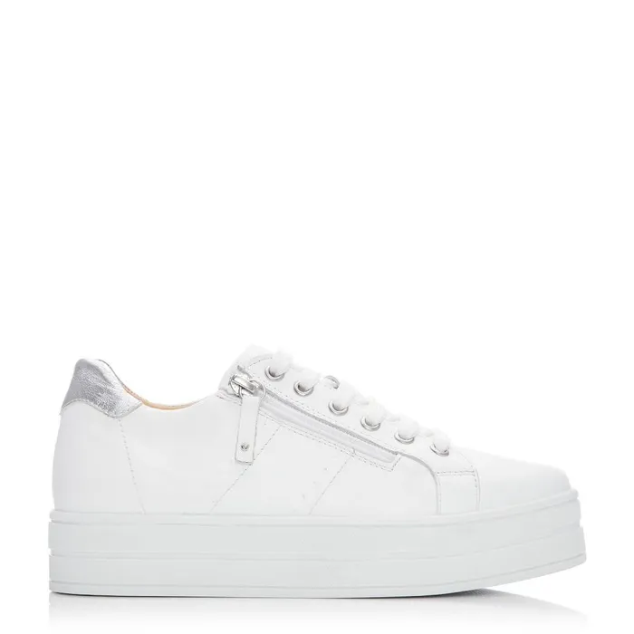 Women Moda In Pelle Chunky Trainers Bsoleful BGlazie White 8211 Silver Leather