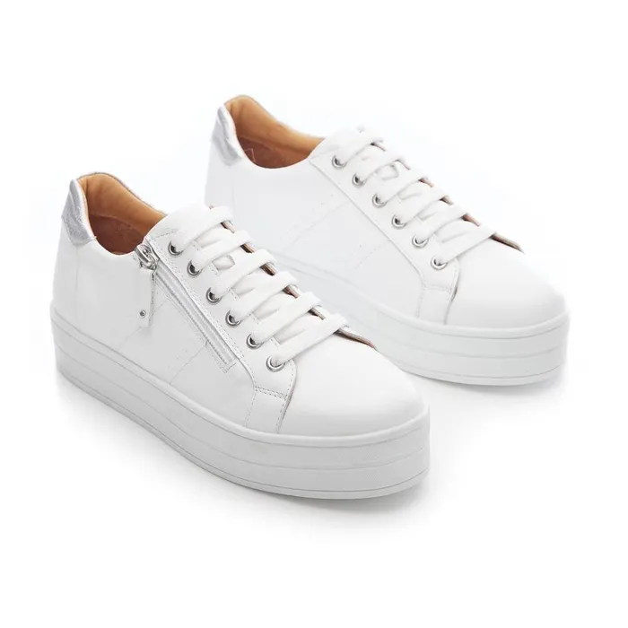 Women Moda In Pelle Chunky Trainers Bsoleful BGlazie White 8211 Silver Leather