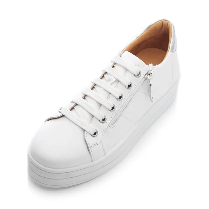 Women Moda In Pelle Chunky Trainers Bsoleful BGlazie White 8211 Silver Leather