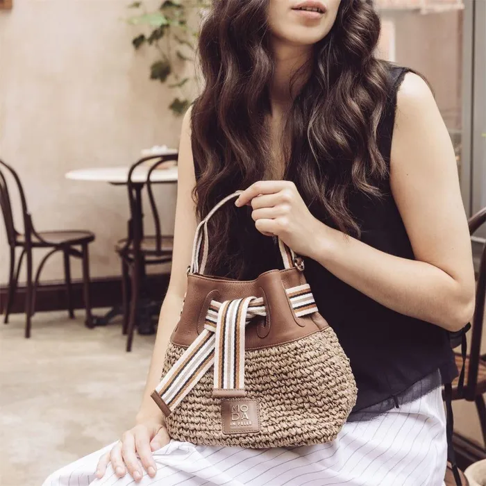 Women Moda In Pelle Clutch Bags Ischia Bag Natural Raffia