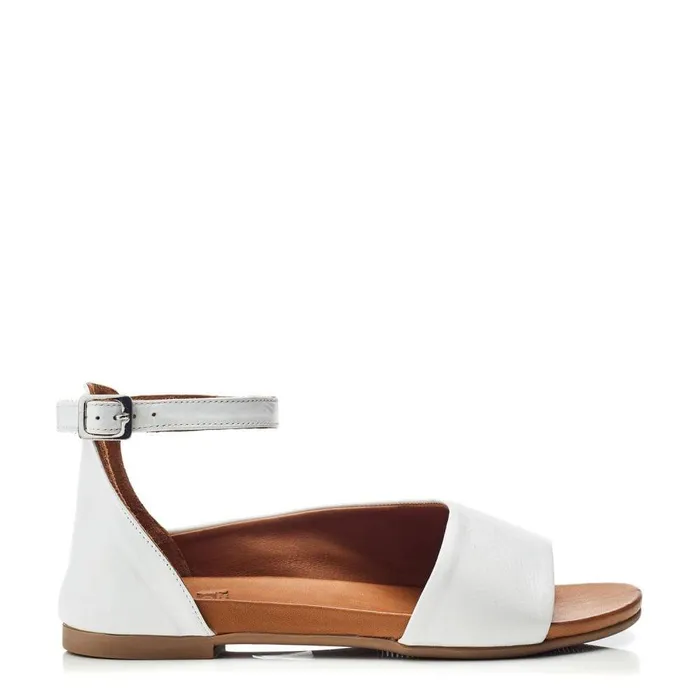Women Moda In Pelle Flat Sandals Bsoleful BBasel White Leather