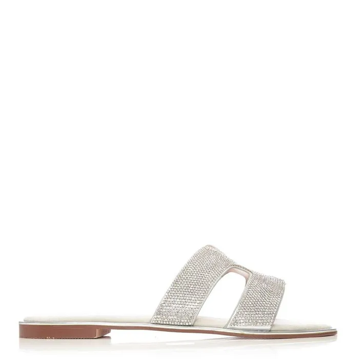 Women Moda In Pelle Flat Sandals Ormay Silver Textile