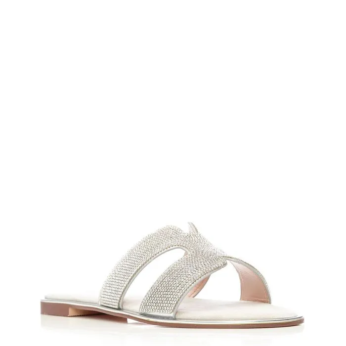 Women Moda In Pelle Flat Sandals Ormay Silver Textile