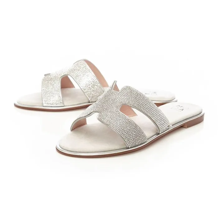 Women Moda In Pelle Flat Sandals Ormay Silver Textile