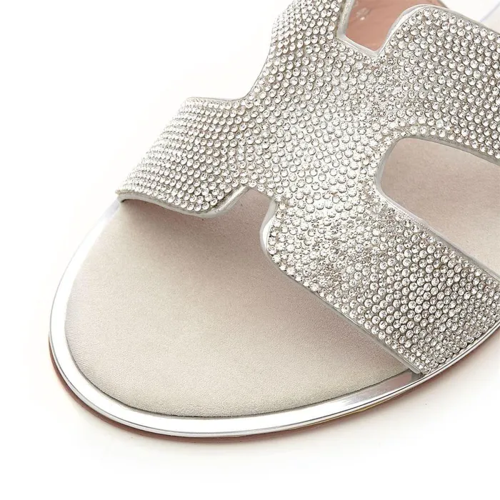 Women Moda In Pelle Flat Sandals Ormay Silver Textile